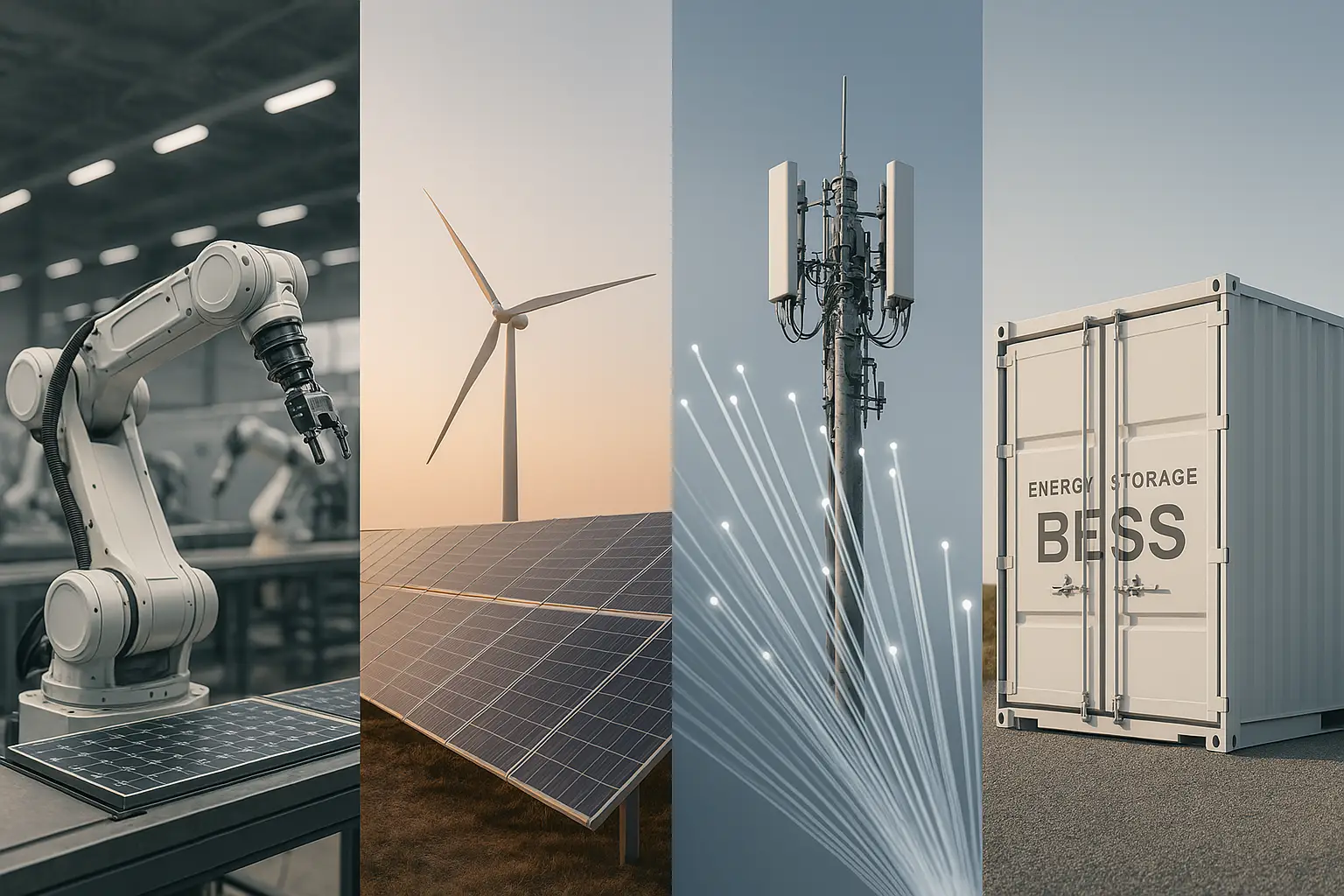 Collage representing various industries served, including energy and manufacturing